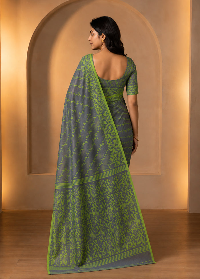 Blue Jamdani Cotton Saree Without Blouse Piece
