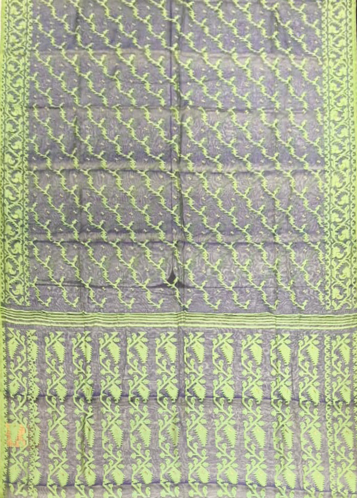 Blue Jamdani Cotton Saree Without Blouse Piece