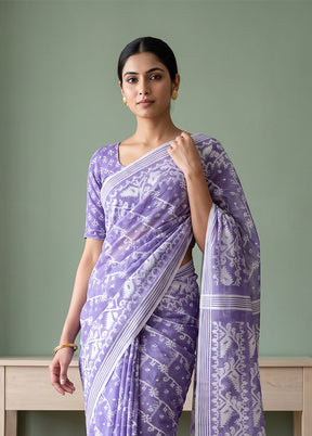 Purple Jamdani Cotton Saree Without Blouse Piece