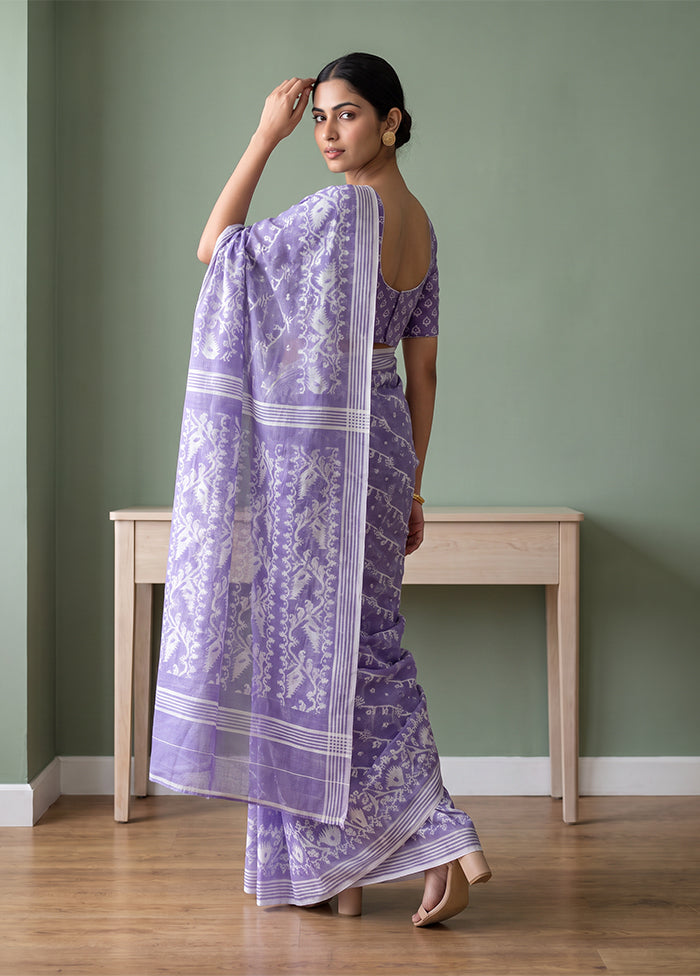 Purple Jamdani Cotton Saree Without Blouse Piece