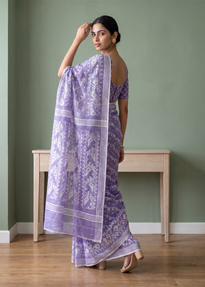 Purple Jamdani Cotton Saree Without Blouse Piece