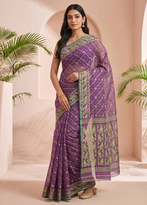 Purple Jamdani Cotton Saree Without Blouse Piece