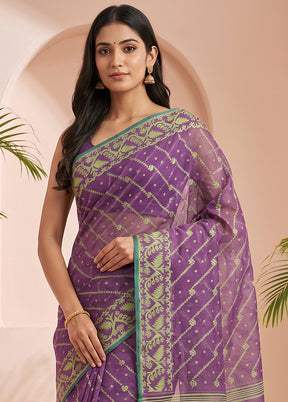 Purple Jamdani Cotton Saree Without Blouse Piece