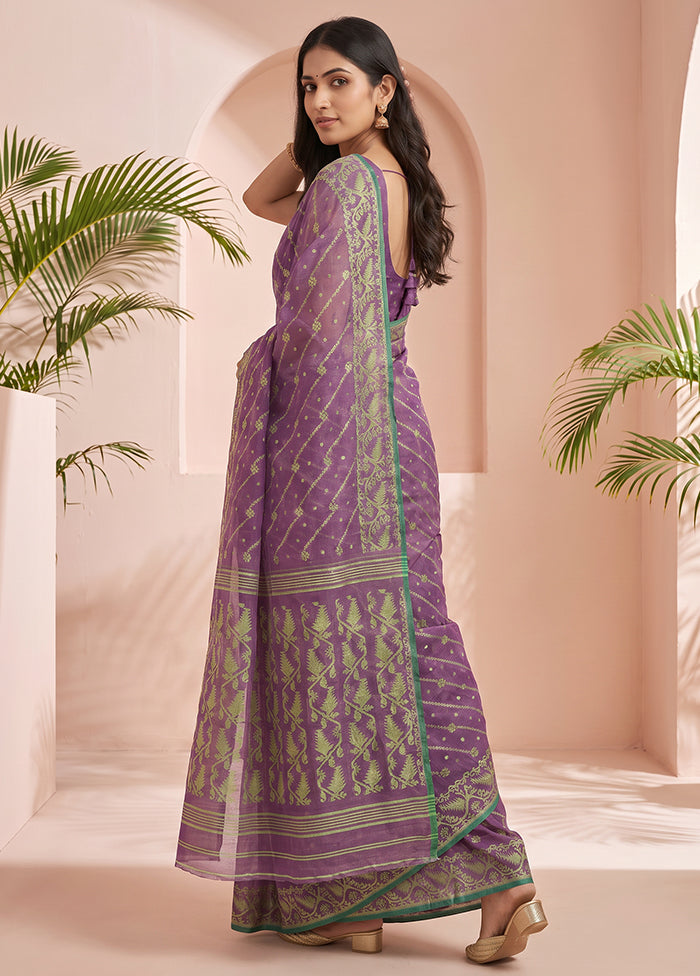 Purple Jamdani Cotton Saree Without Blouse Piece