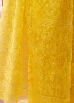 Yellow Jamdani Cotton Saree Without Blouse Piece