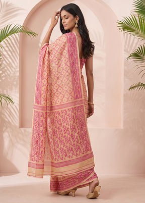 Cream Jamdani Cotton Saree Without Blouse Piece