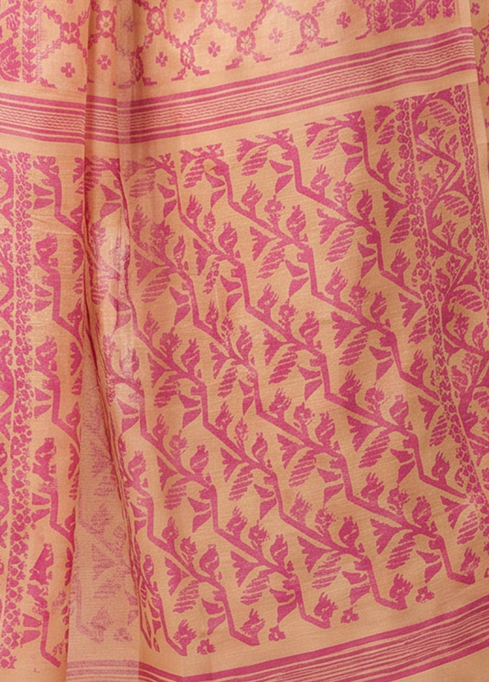 Cream Jamdani Cotton Saree Without Blouse Piece