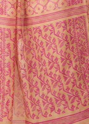 Cream Jamdani Cotton Saree Without Blouse Piece