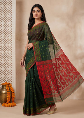 Maroon Jamdani Cotton Saree Without Blouse Piece