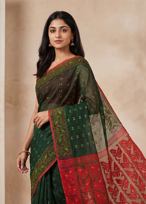 Maroon Jamdani Cotton Saree Without Blouse Piece
