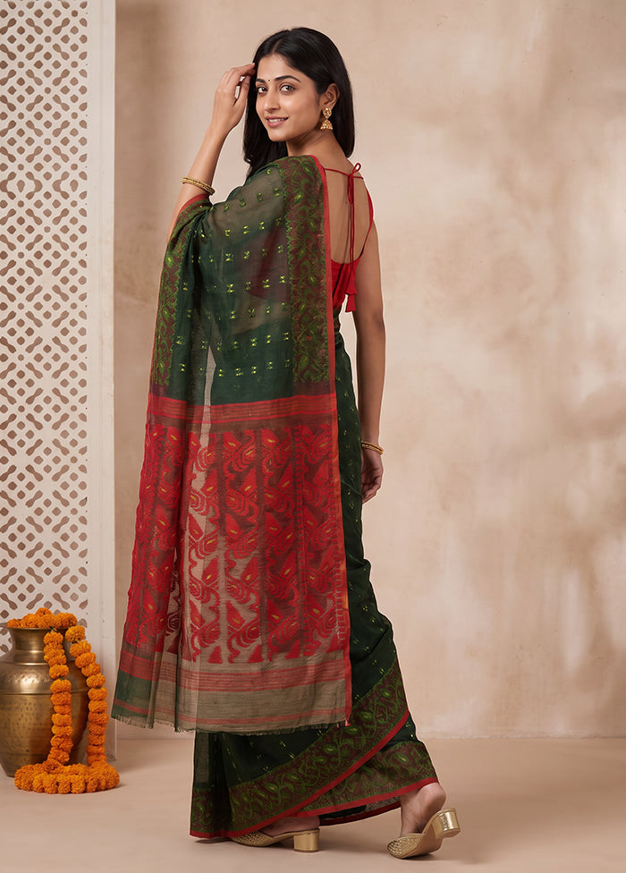 Maroon Jamdani Cotton Saree Without Blouse Piece