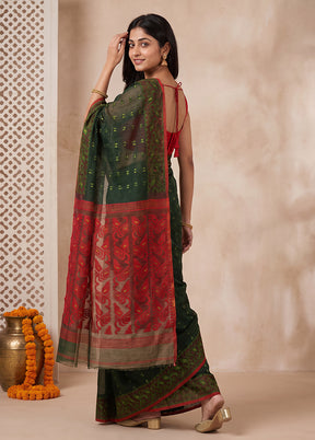 Maroon Jamdani Cotton Saree Without Blouse Piece