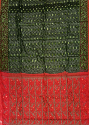 Maroon Jamdani Cotton Saree Without Blouse Piece