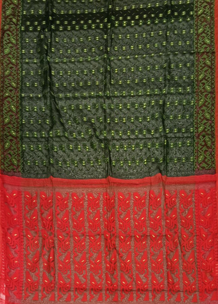Maroon Jamdani Cotton Saree Without Blouse Piece