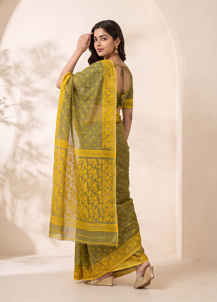 Green Jamdani Cotton Saree Without Blouse Piece
