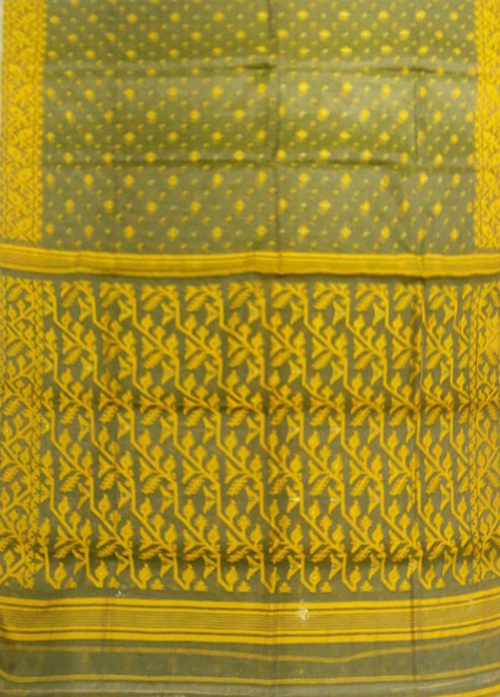 Green Jamdani Cotton Saree Without Blouse Piece