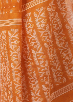 Rust Jamdani Cotton Saree Without Blouse Piece