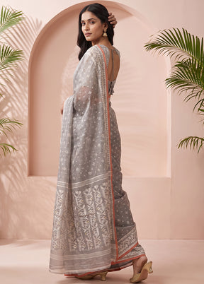 Blue Jamdani Cotton Saree Without Blouse Piece