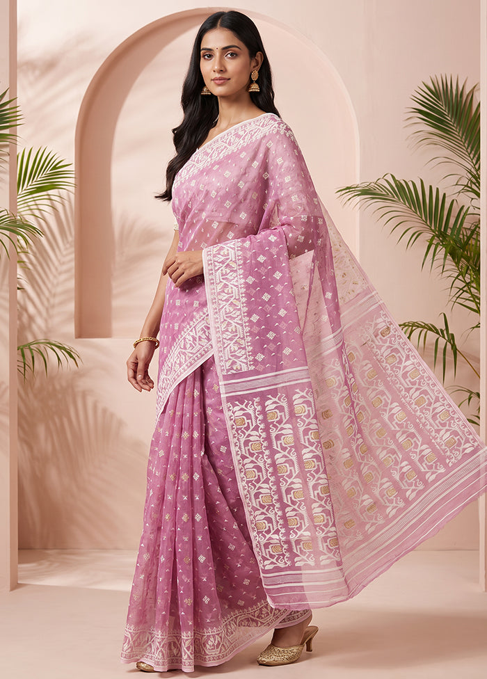 Purple Jamdani Cotton Saree Without Blouse Piece