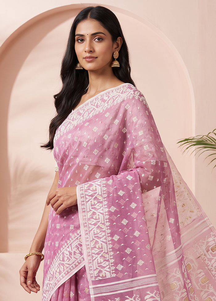 Purple Jamdani Cotton Saree Without Blouse Piece