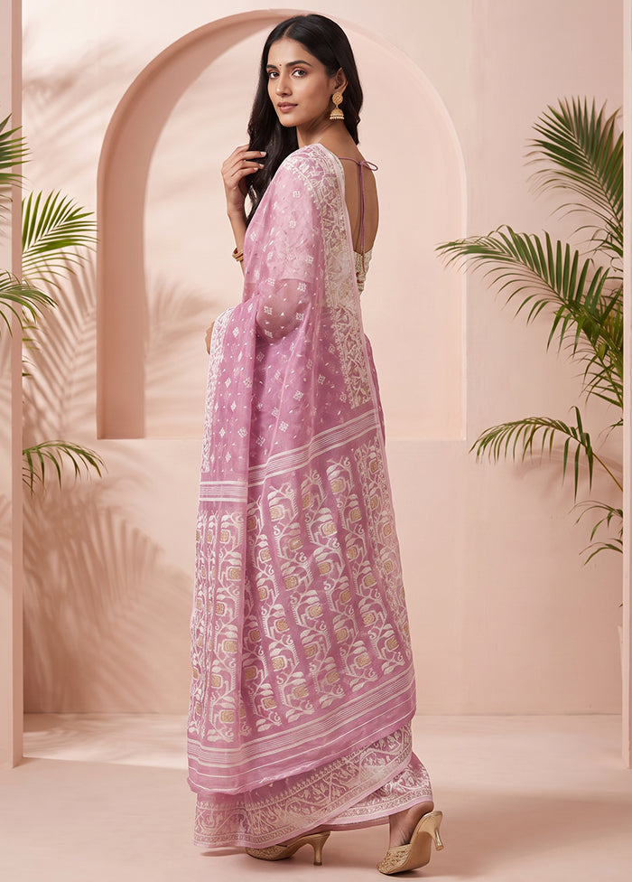 Purple Jamdani Cotton Saree Without Blouse Piece