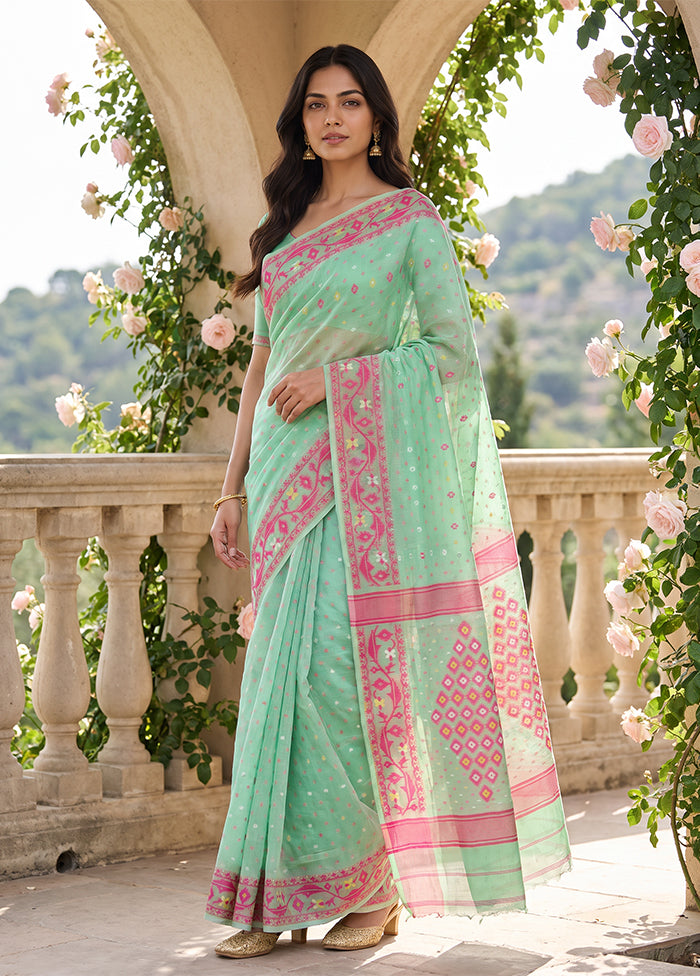 Green Jamdani Cotton Saree Without Blouse Piece