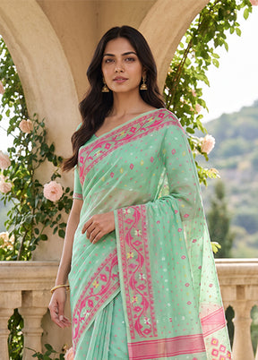 Green Jamdani Cotton Saree Without Blouse Piece