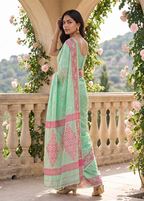 Green Jamdani Cotton Saree Without Blouse Piece
