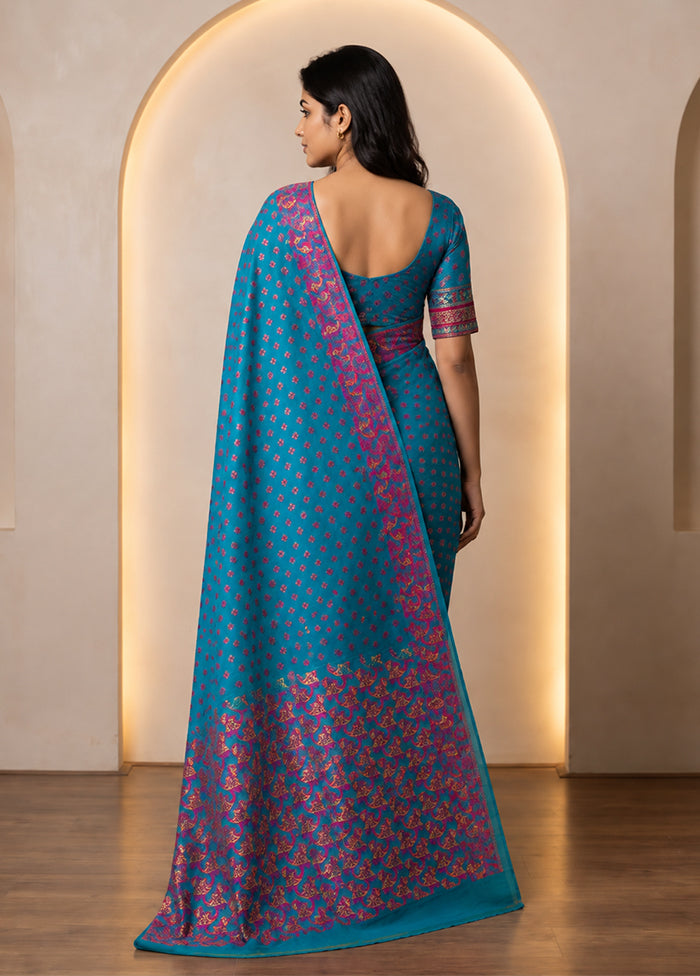 Blue Jamdani Cotton Saree Without Blouse Piece
