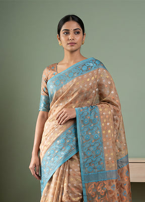 Cream Jamdani Cotton Saree Without Blouse Piece
