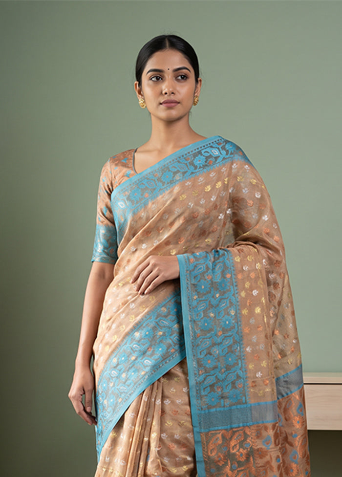 Cream Jamdani Cotton Saree Without Blouse Piece