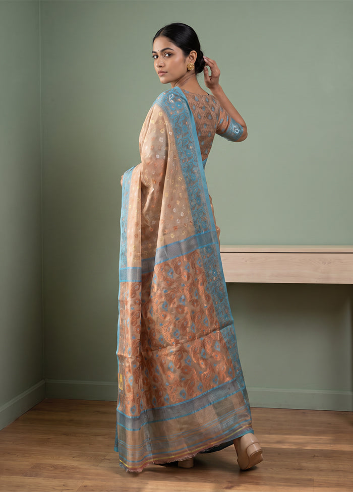 Cream Jamdani Cotton Saree Without Blouse Piece