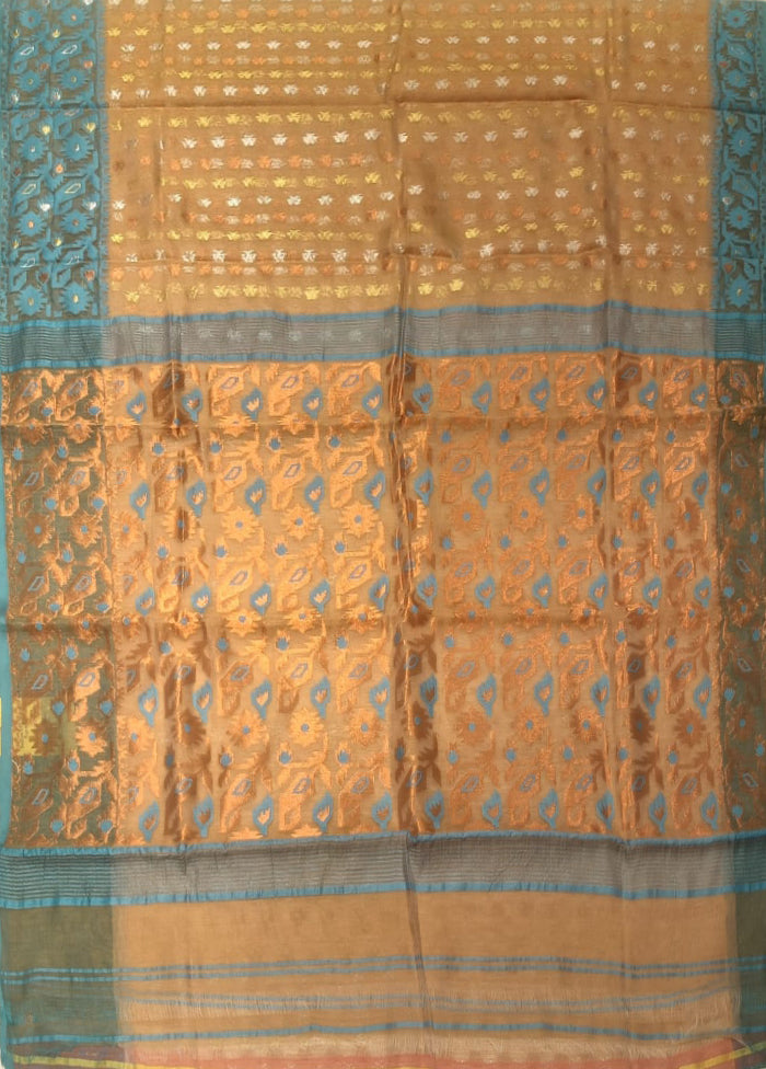Cream Jamdani Cotton Saree Without Blouse Piece