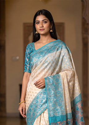 Blue Jamdani Cotton Saree Without Blouse Piece