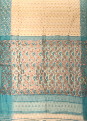 Blue Jamdani Cotton Saree Without Blouse Piece