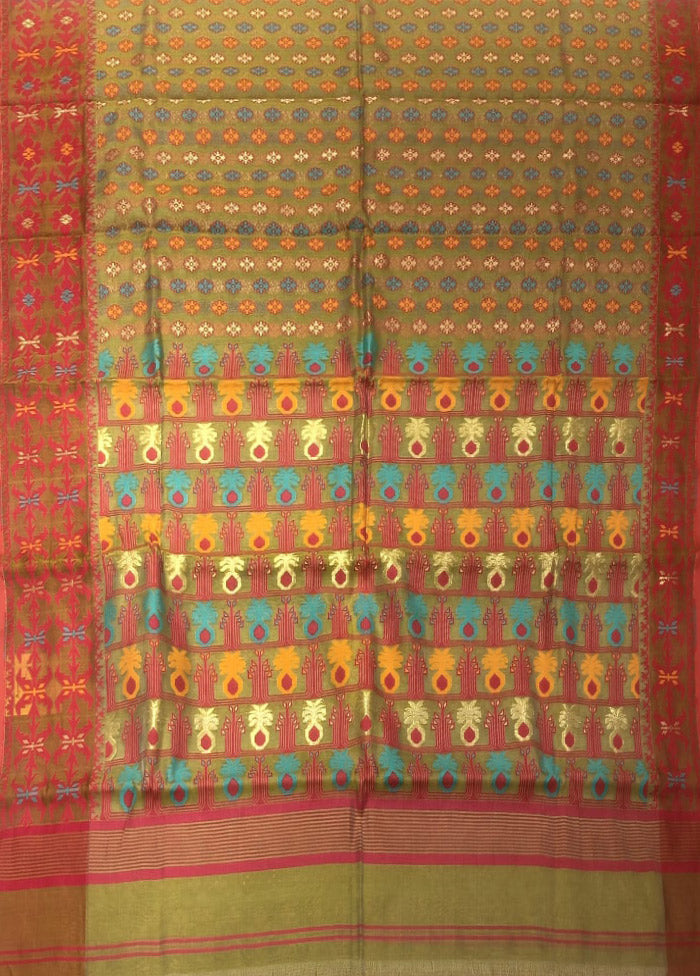 Green Jamdani Cotton Saree Without Blouse Piece