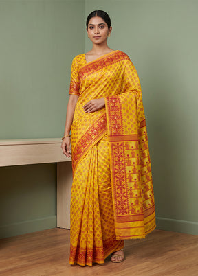Yellow Jamdani Cotton Saree Without Blouse Piece