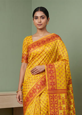 Yellow Jamdani Cotton Saree Without Blouse Piece