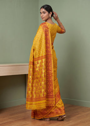 Yellow Jamdani Cotton Saree Without Blouse Piece