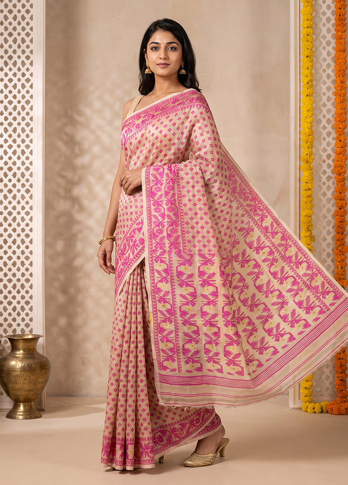 Grey Jamdani Cotton Saree Without Blouse Piece