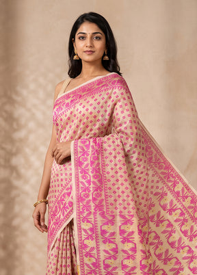 Grey Jamdani Cotton Saree Without Blouse Piece