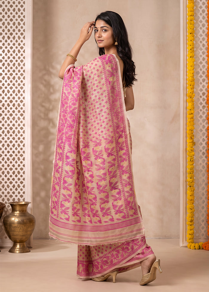 Grey Jamdani Cotton Saree Without Blouse Piece