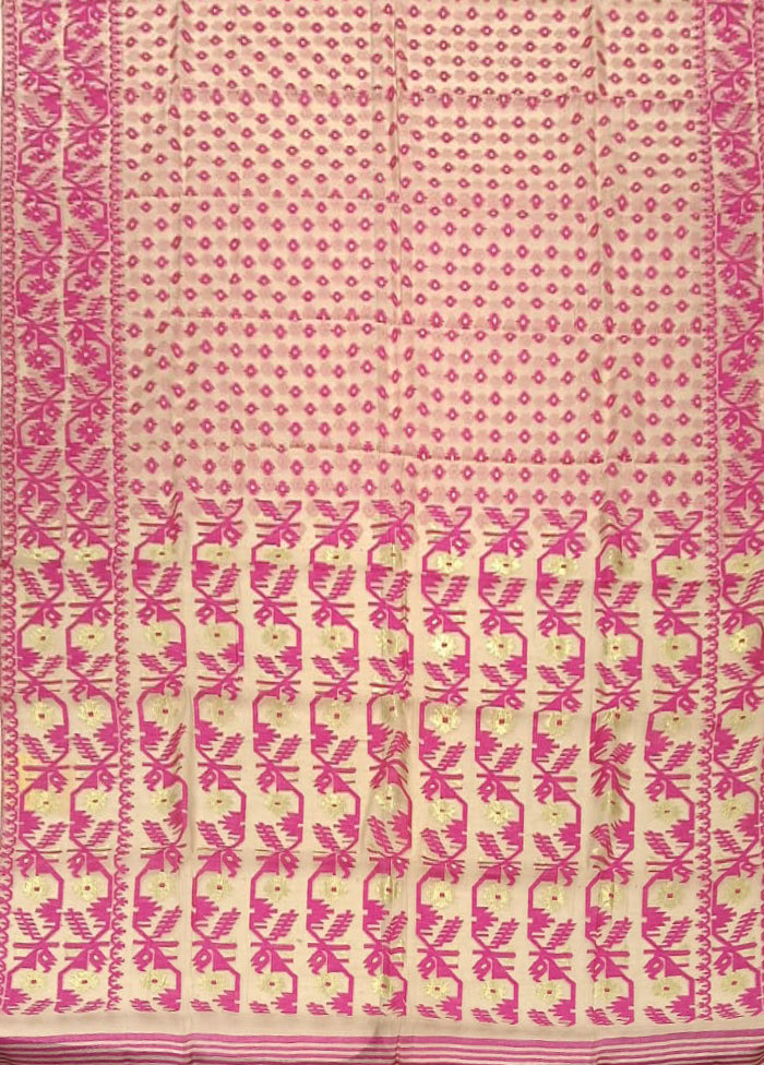 Grey Jamdani Cotton Saree Without Blouse Piece