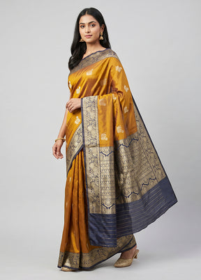 Yellow Handloom Katan Pure Silk Saree With Blouse Piece