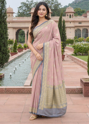 Peach Handloom Katan Pure Silk Saree With Blouse Piece