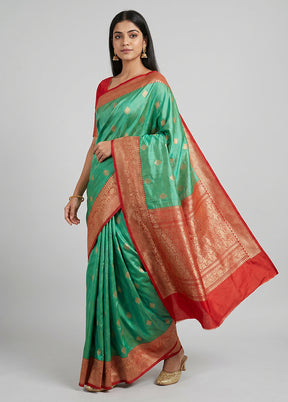 Green Handloom Katan Pure Silk Saree With Blouse Piece
