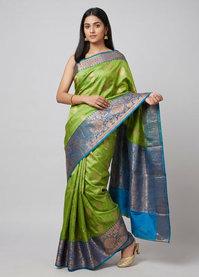 Green Handloom Katan Pure Silk Saree With Blouse Piece