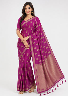 Purple Dupion Silk Saree With Blouse Piece