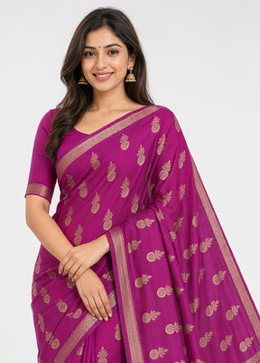 Purple Dupion Silk Saree With Blouse Piece