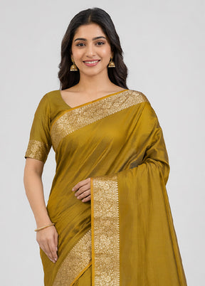 Green Banarasi Silk Saree With Blouse Piece